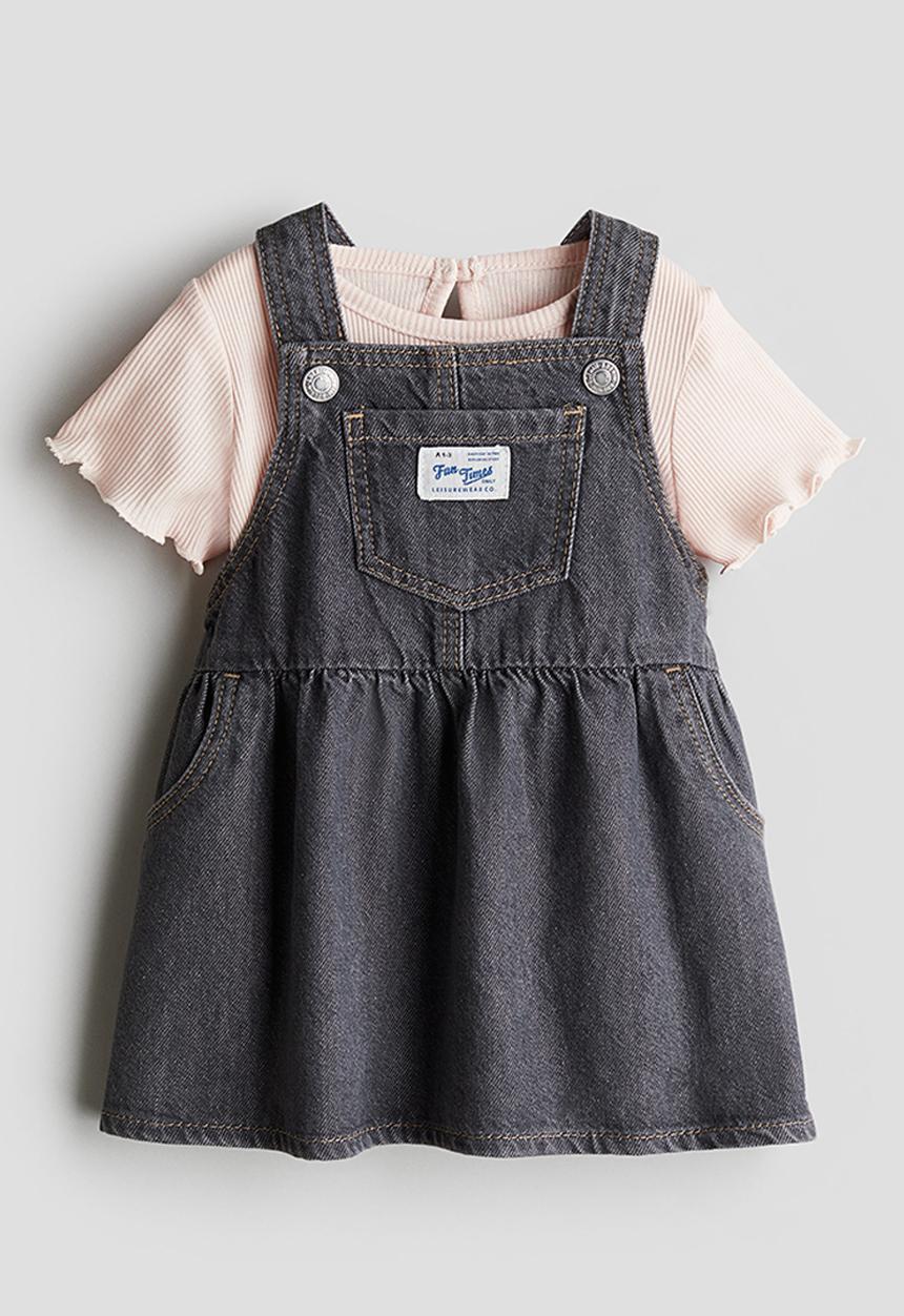 H&M - 2 piece dress and top set - dark grey & light pink