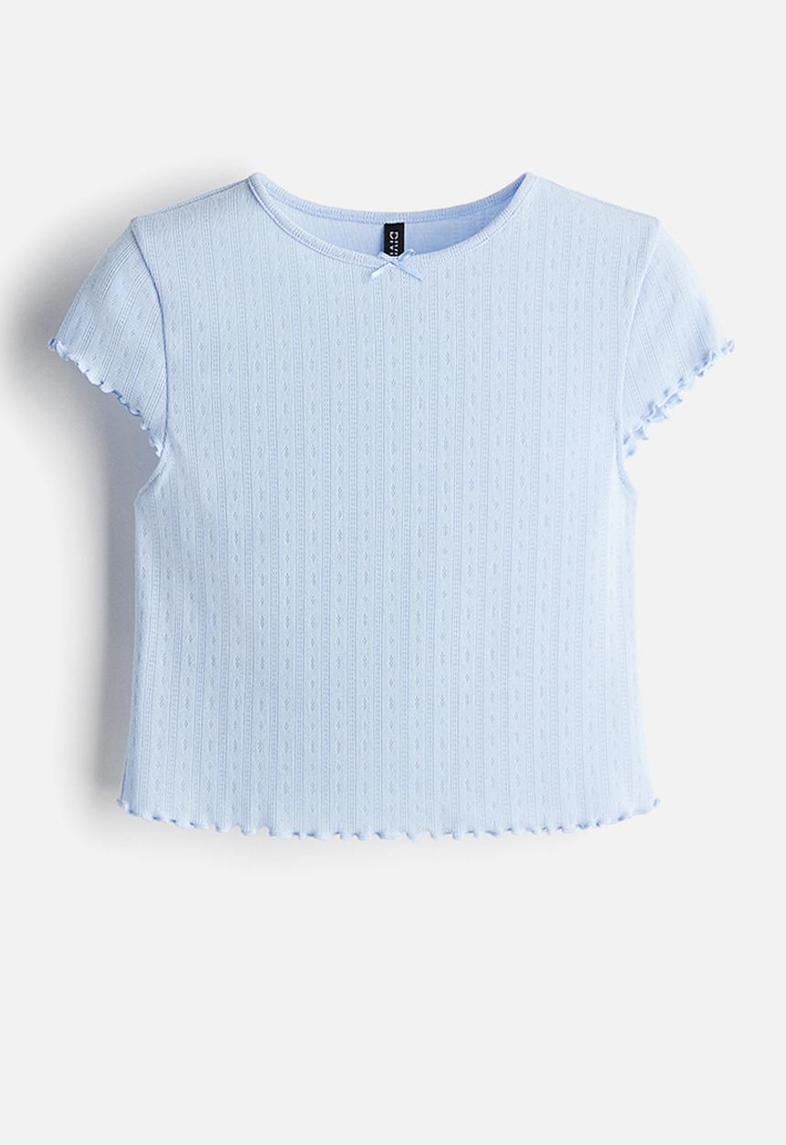 H&M - Overlock-detail pointelle top - light blue