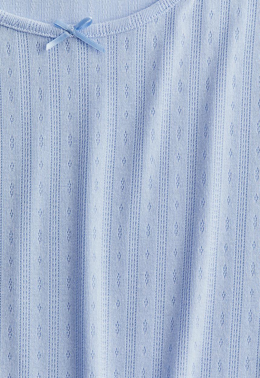 H&M - Overlock-detail pointelle top - light blue
