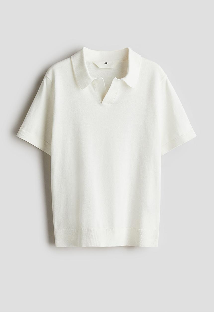 H&M - Fine-knit polo shirt - white