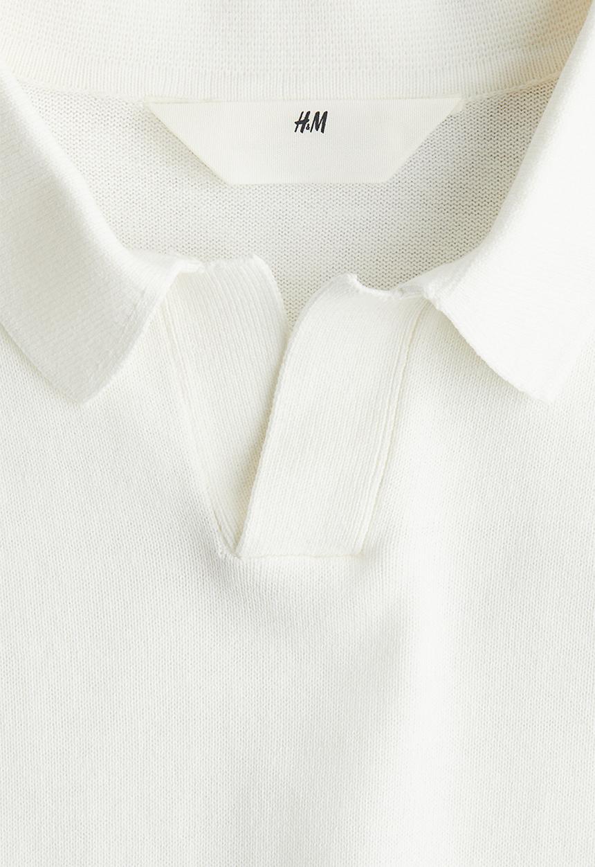H&M - Fine-knit polo shirt - white