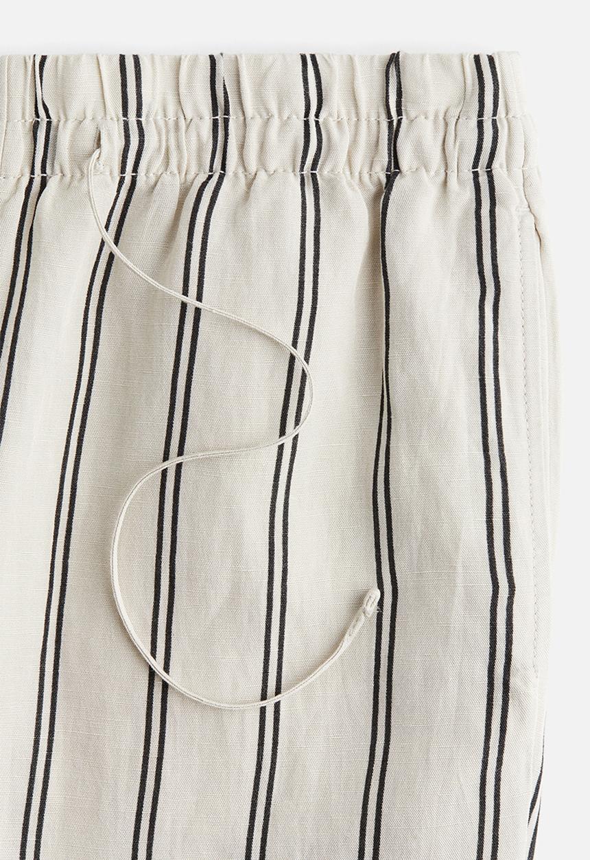 H&M - Linen-blend trousers - light beige striped
