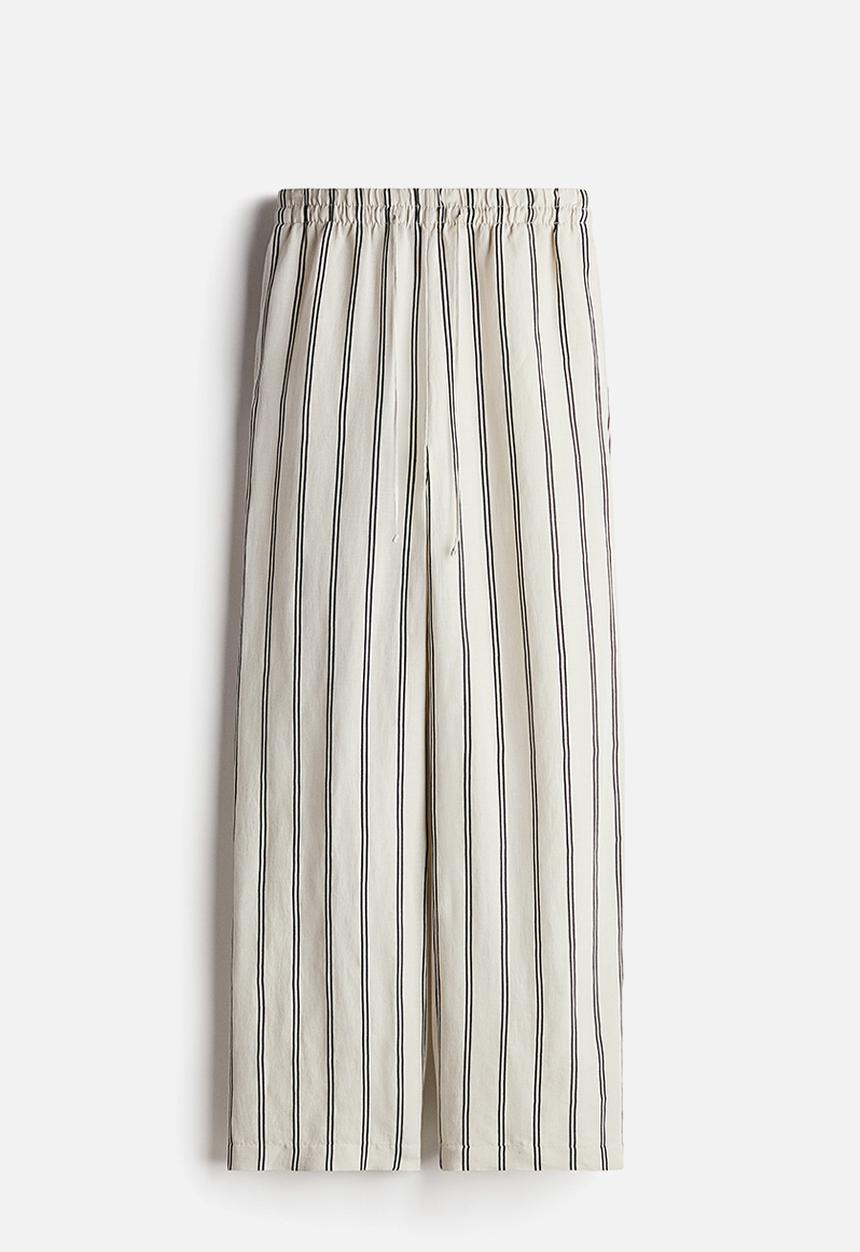 H&M - Linen-blend trousers - light beige striped