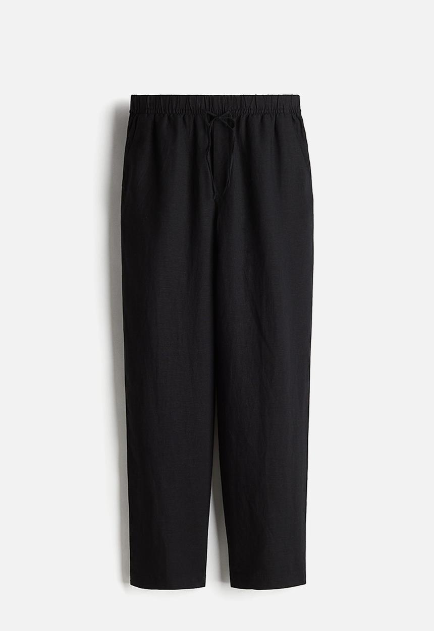 H&M - Linen-blend drawstring trousers - black