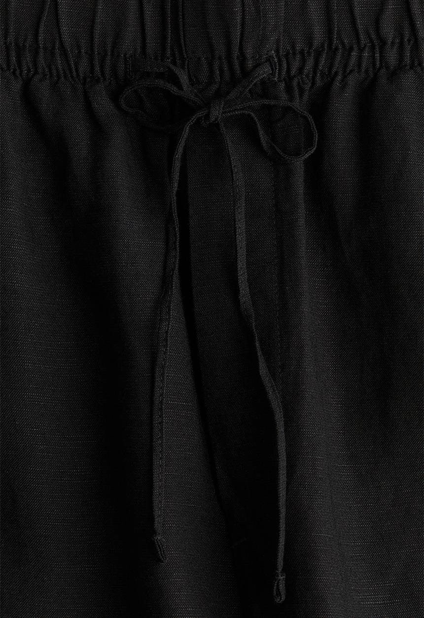 H&M - Linen-blend drawstring trousers - black