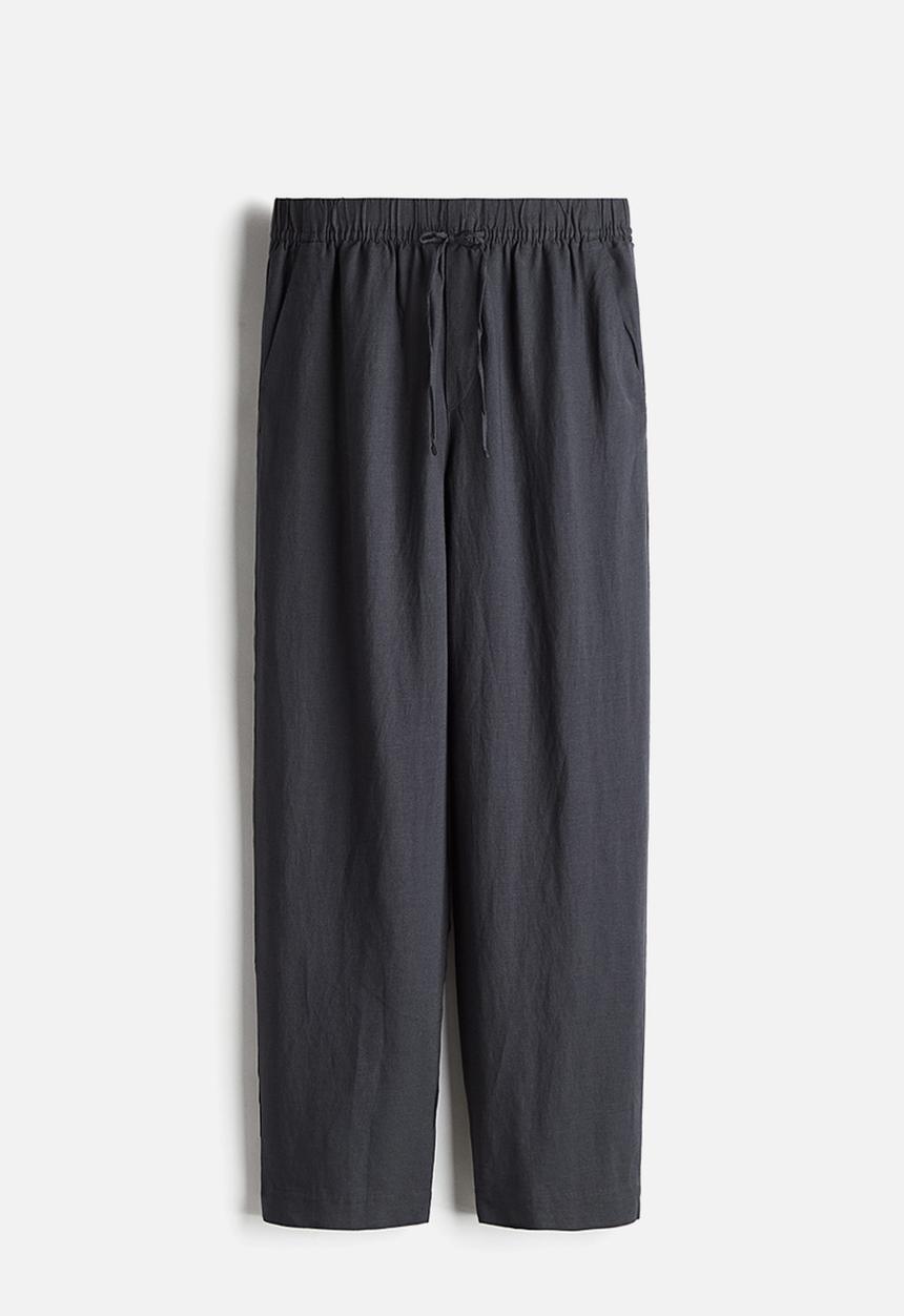 H&M - Linen-blend drawstring trousers - nearly black 