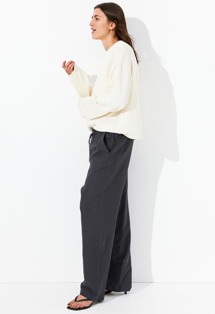 H&M - Linen-blend drawstring trousers - nearly black 