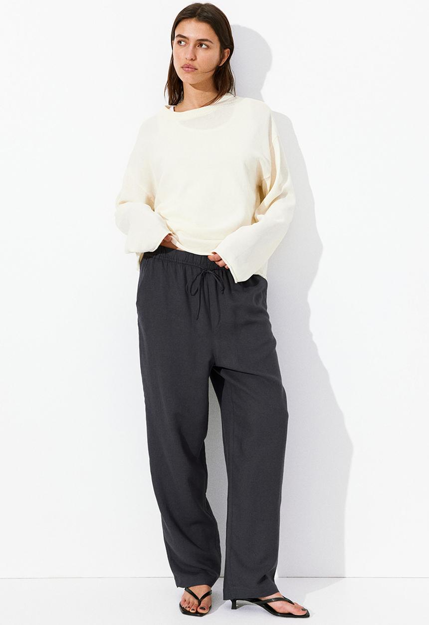 H&M - Linen-blend drawstring trousers - nearly black 