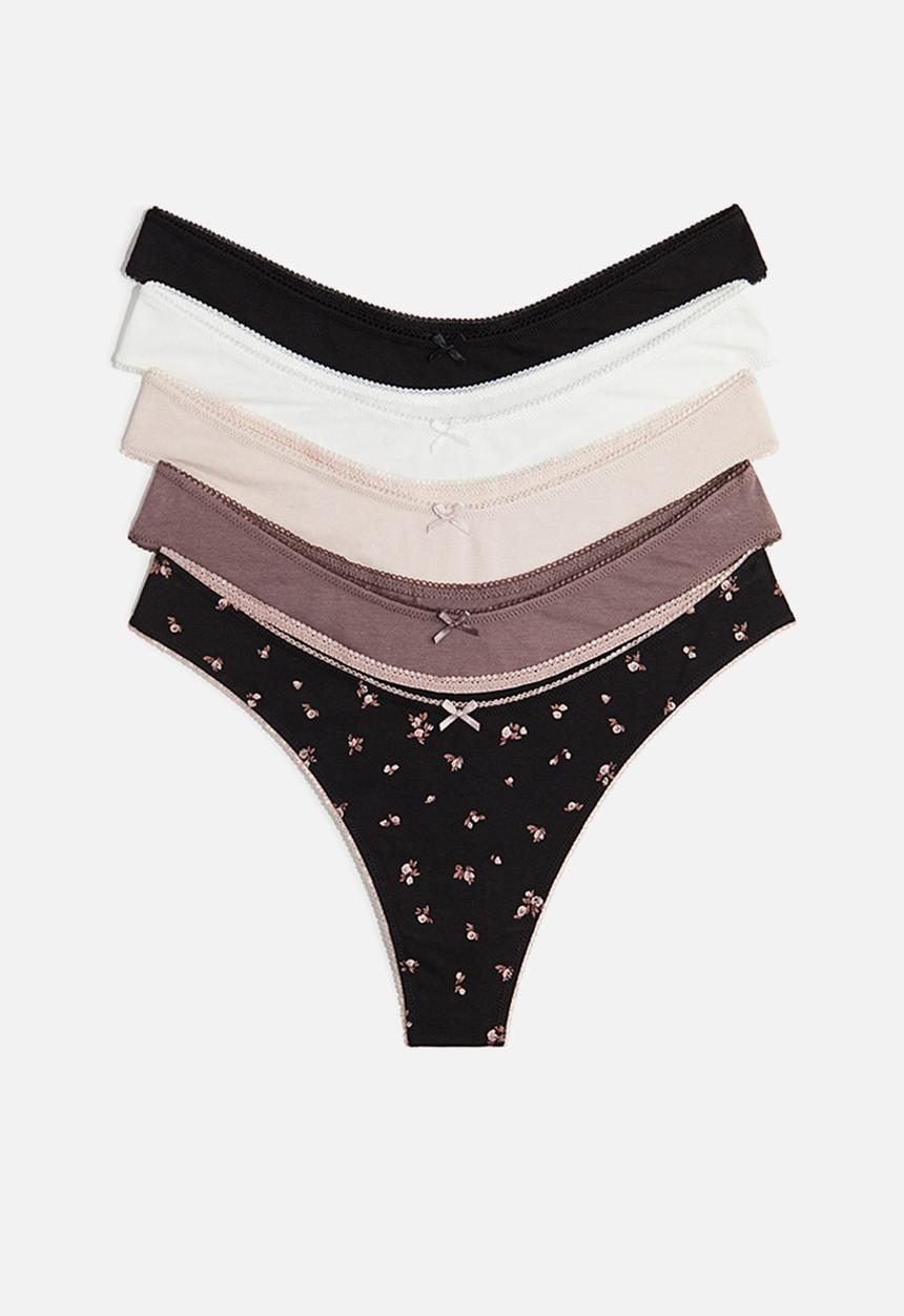 H&M - 5-Pack cotton thong briefs - black/floral