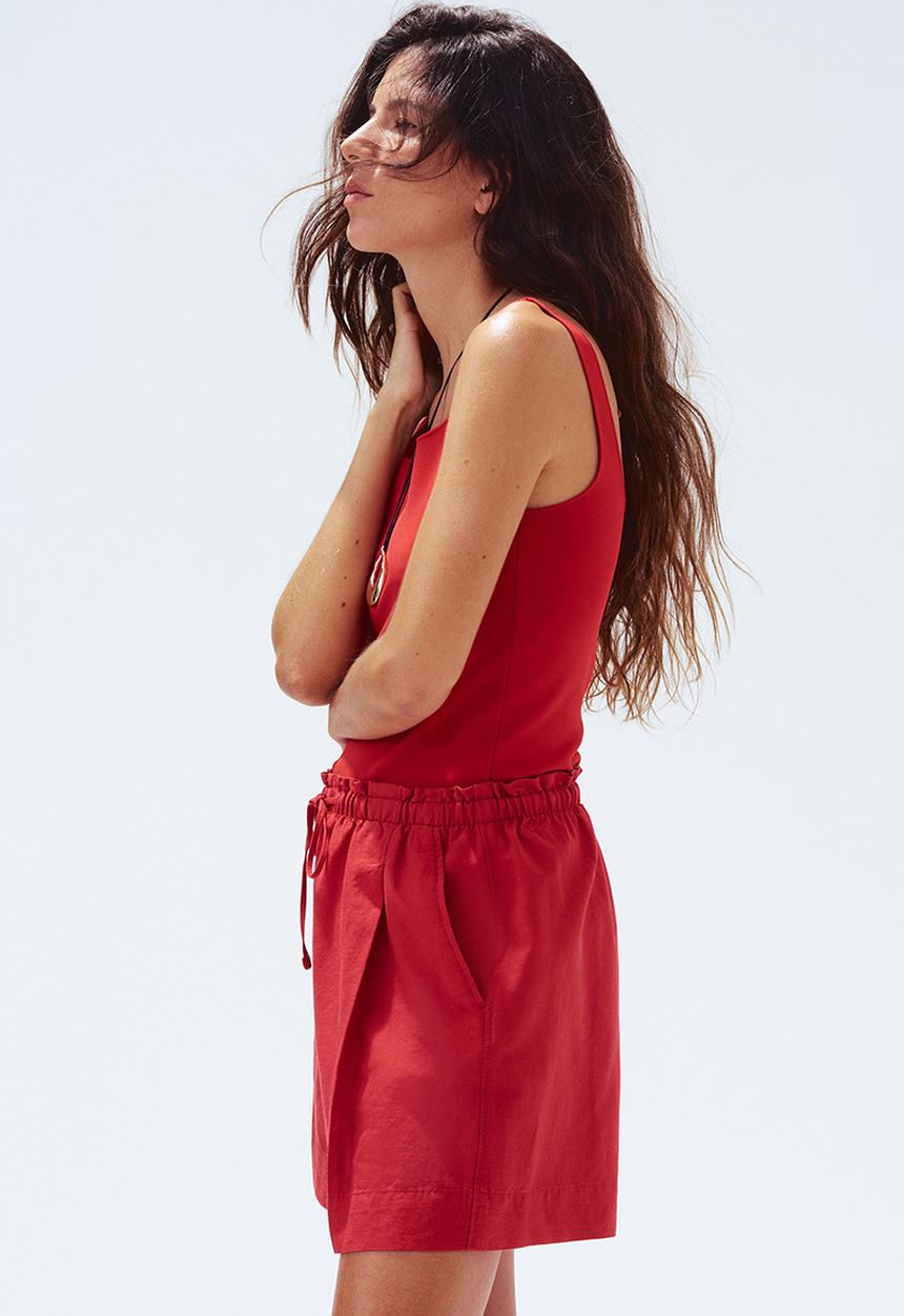 H&M - Linen-blend drawstring shorts - red