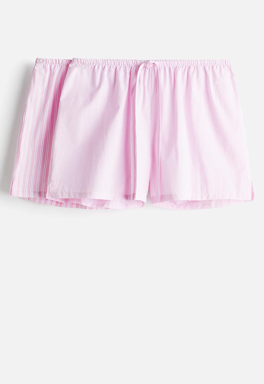 H&M - 2 pack cotton poplin pyjama shorts - light pink striped