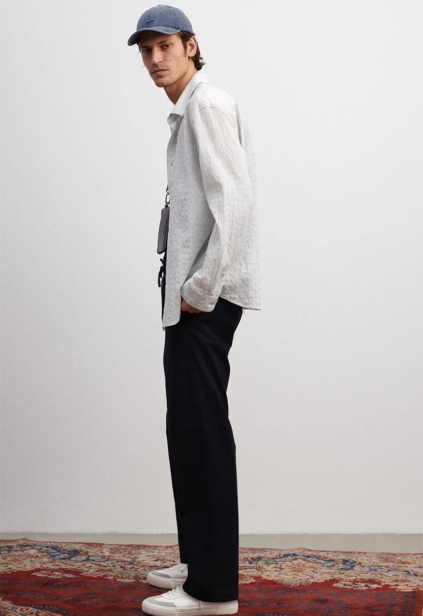 H&M - Relaxed fit seersucker trousers - navy blue