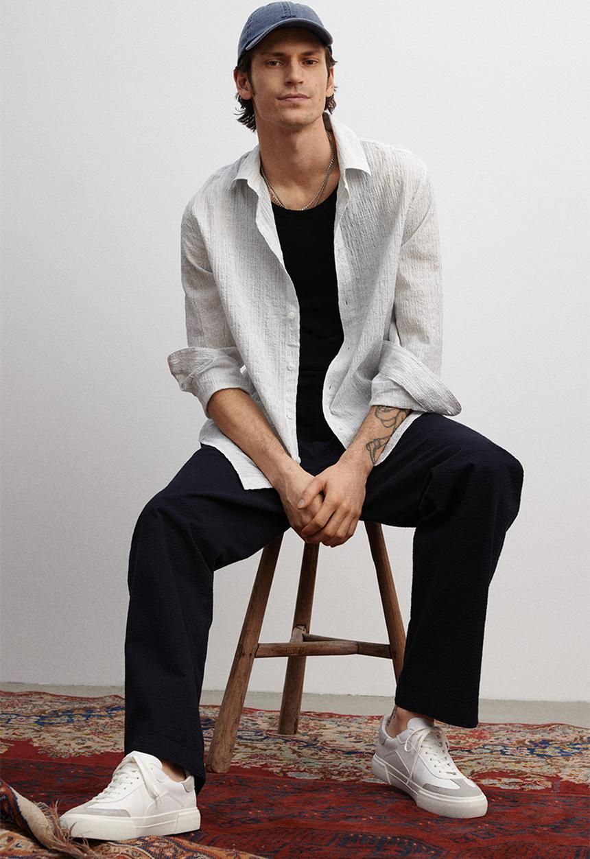 H&M - Relaxed fit seersucker trousers - navy blue