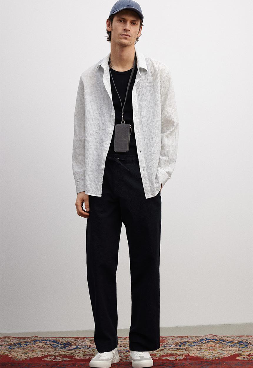 H&M - Relaxed fit seersucker trousers - navy blue