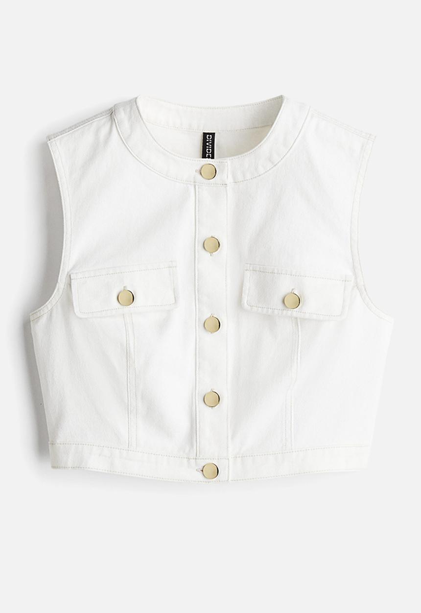H&M - Cropped denim top - cream