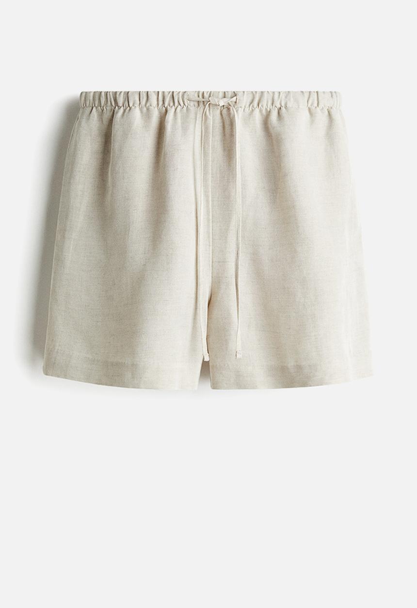 H&M - Linen-blend drawstring shorts - ight beige