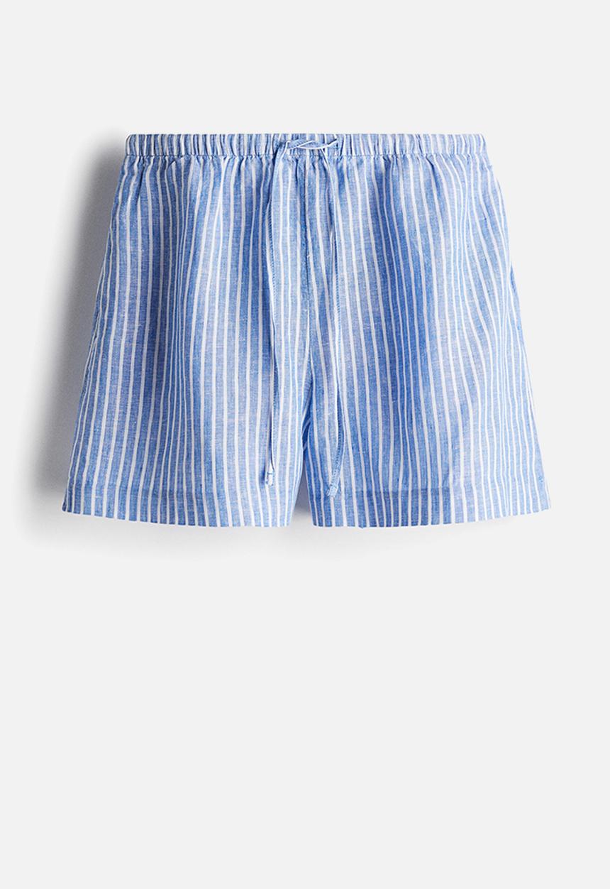 H&M - Linen drawstring shorts - blue/striped