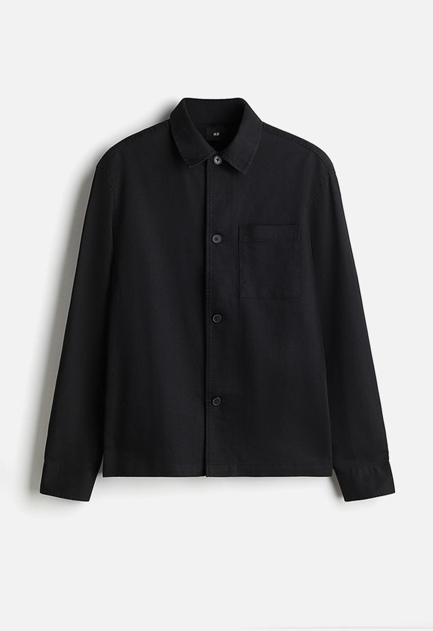 H&M - Regular fit linen-blend overshirt - black