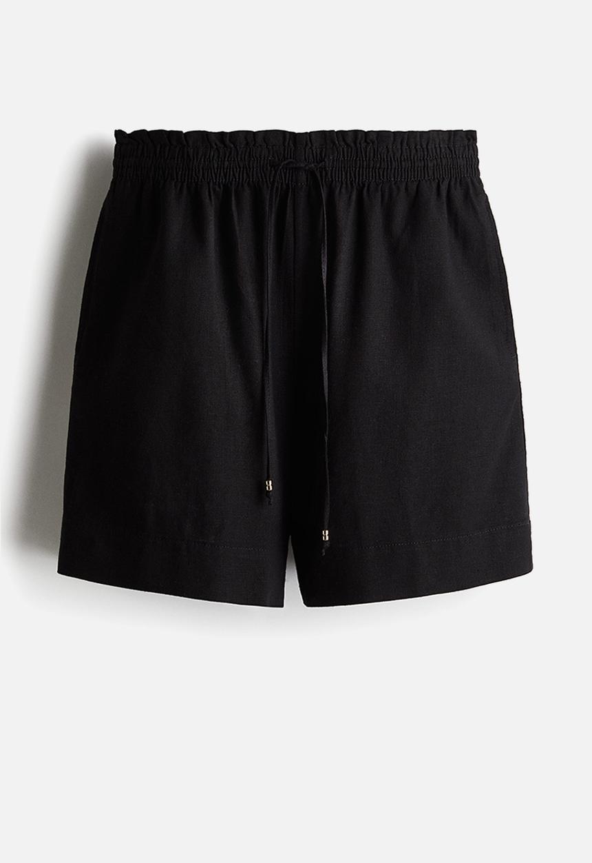 H&M - Linen-blend drawstring shorts - black