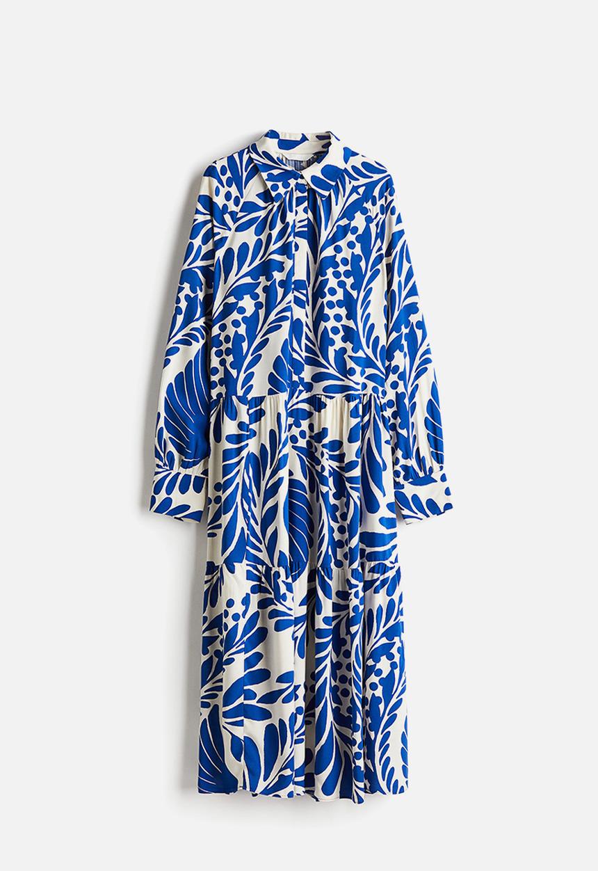 H&M - Viscose shirt dress - white & blue patterned