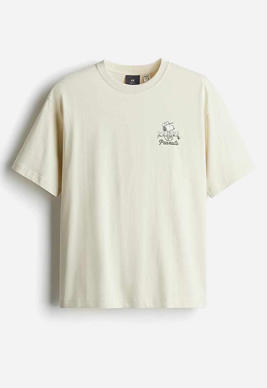 H&M - Loose fit printed t-shirt - light beige snoopy