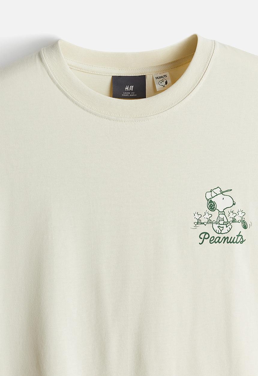 H&M - Loose fit printed t-shirt - light beige snoopy