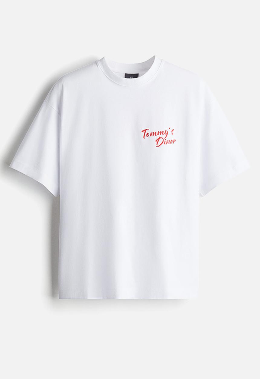 H&M - Oversized fit printed t-shirt - white tommy's diner 