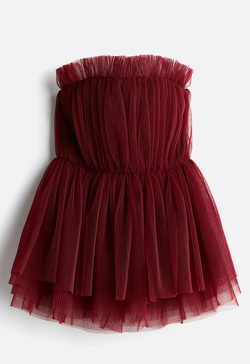 H&M - Pleated tulle bandeau top -  dark red 