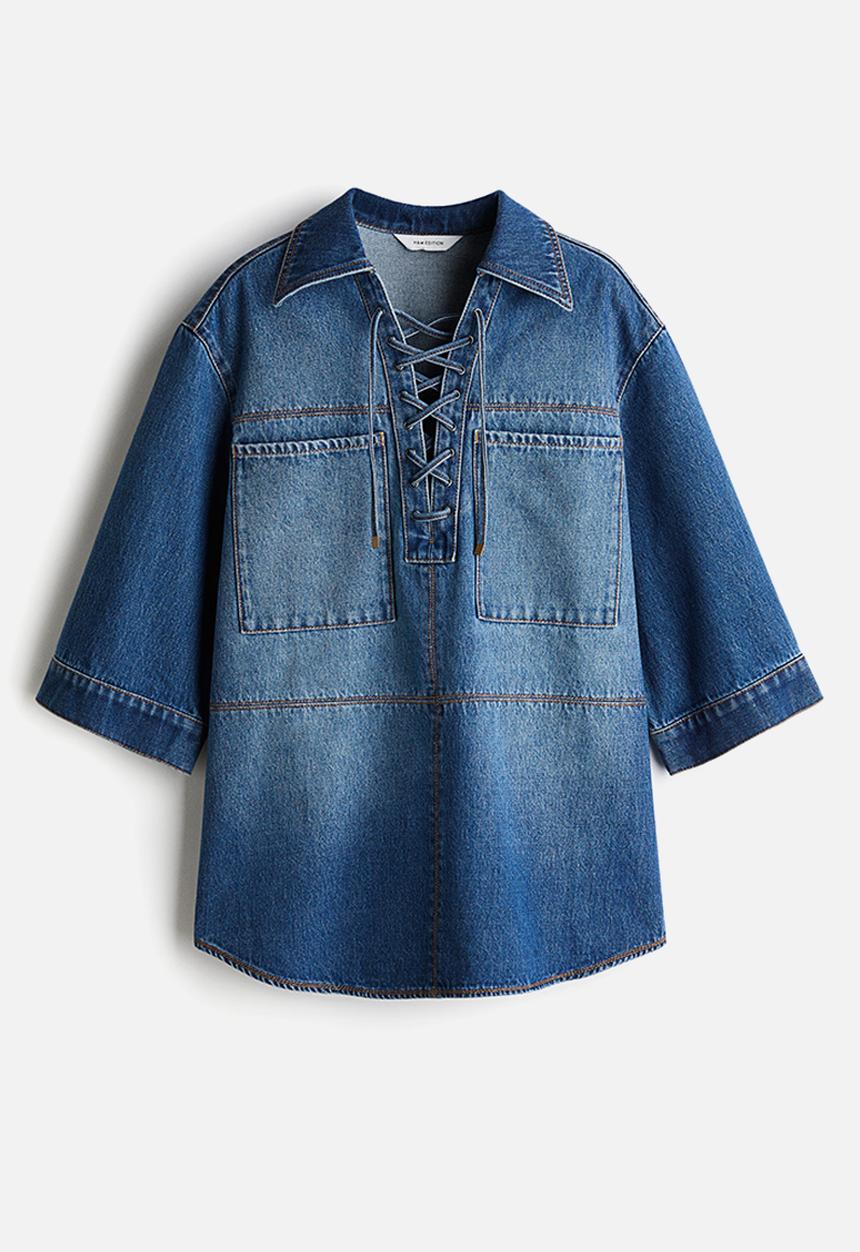 H&M - Lace-up denim shirt - denim blue