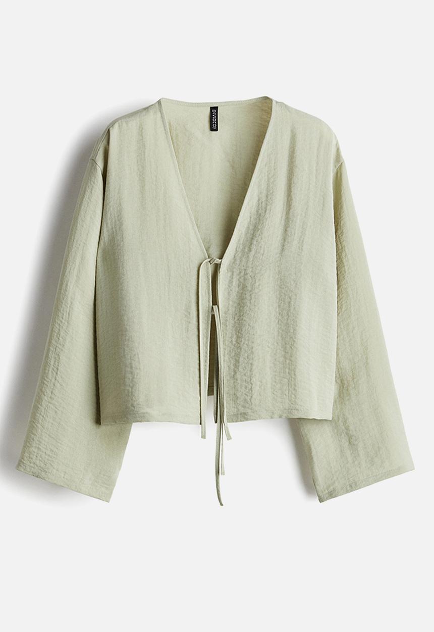 H&M - Tie-detail crêpe shirt - light dusty green