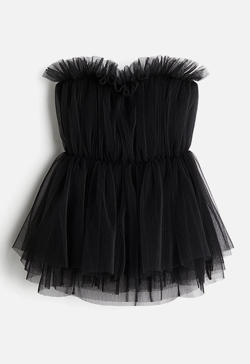 H&M - Pleated tulle bandeau top - black