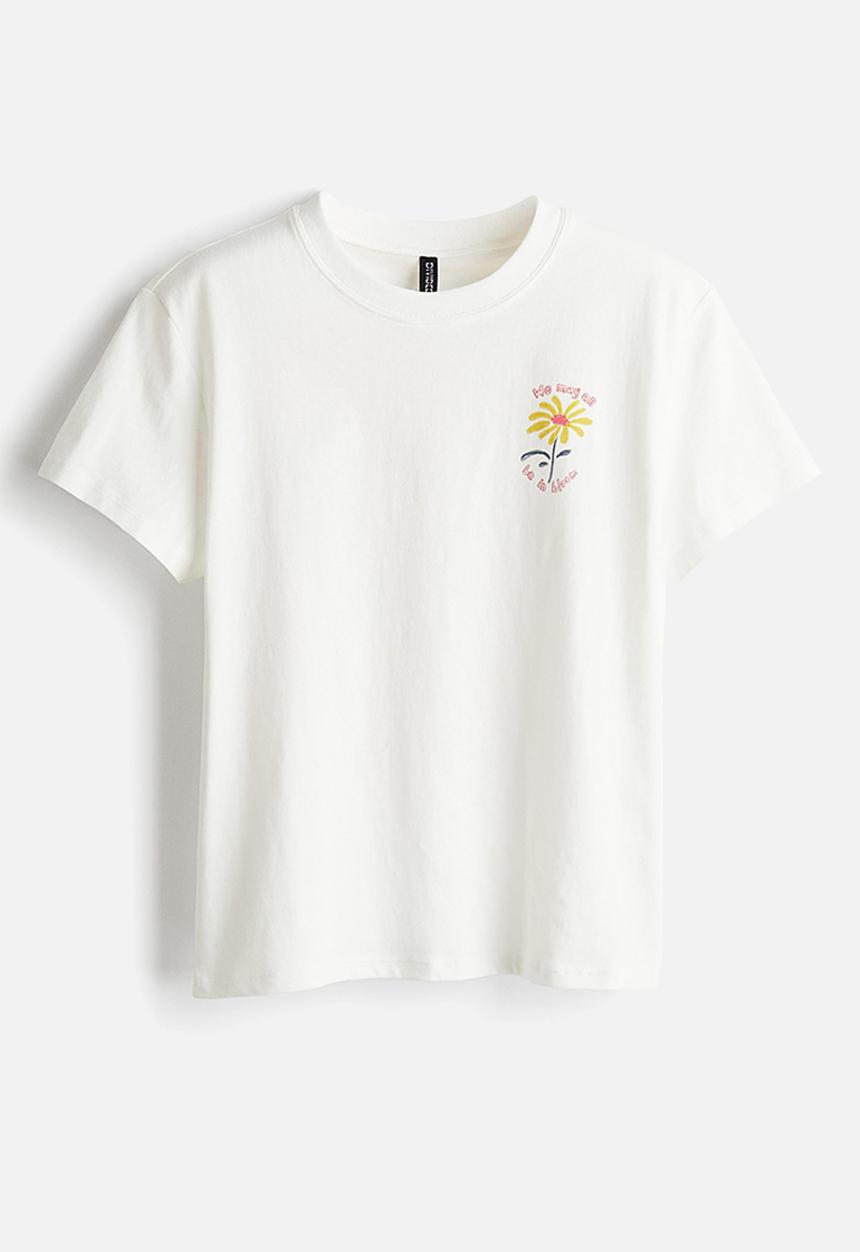 H&M - Printed T-shirt -cream/flowers