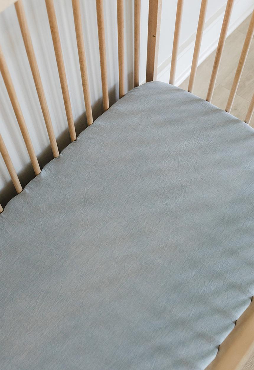 Phlo Studio - Check Washed Cotton Cot Sheet - Blue