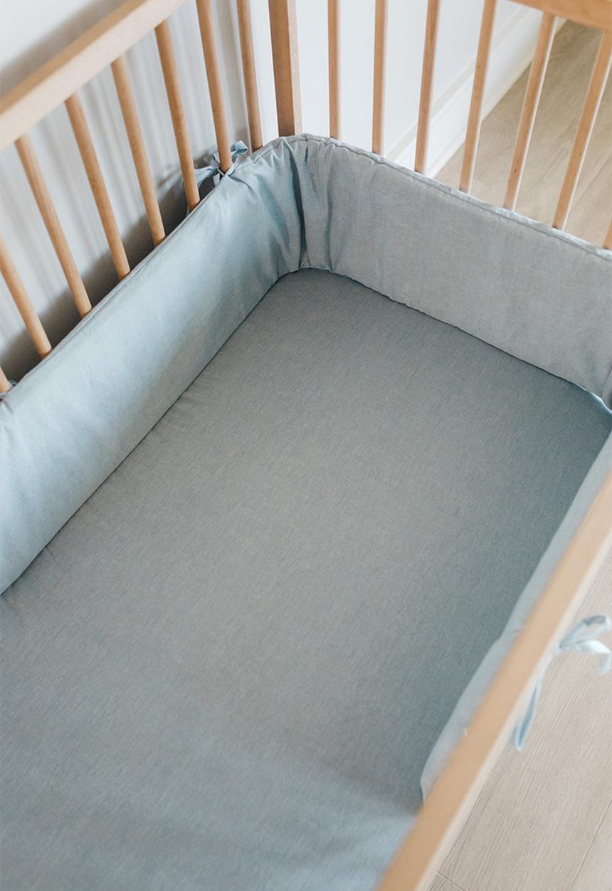 Phlo Studio - Check Washed Cotton Cot Sheet - Blue