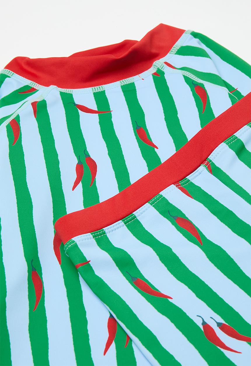 Cotton On - Flynn Long Sleeve Raglan Rash Vest & Billy Boyleg Swim Trunk Pack - Stripe/Chillies