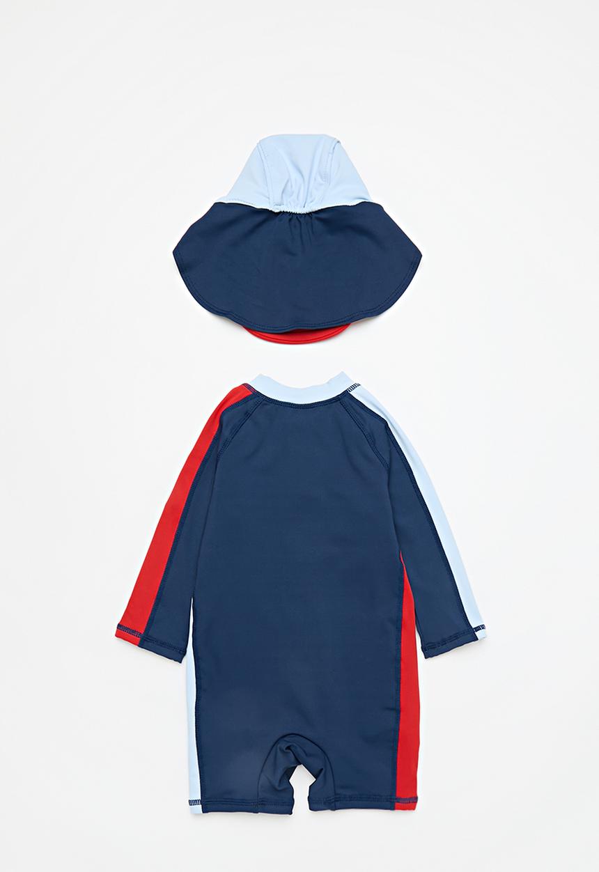 Cotton On - Bundle cameron swimsuit and sammy swim hat - navy ink/colourblock