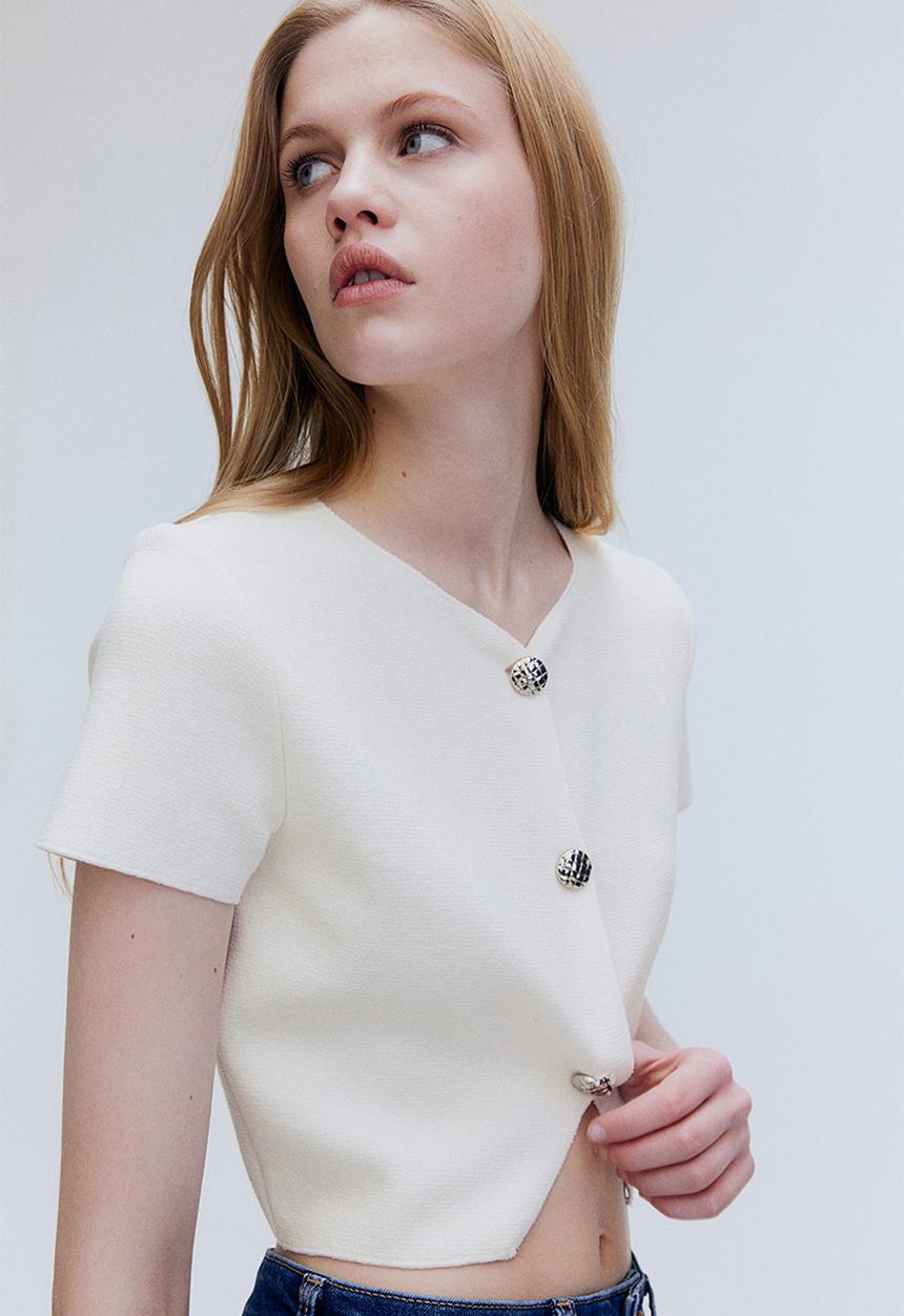 H&M - Short-sleeved jersey cardigan - cream