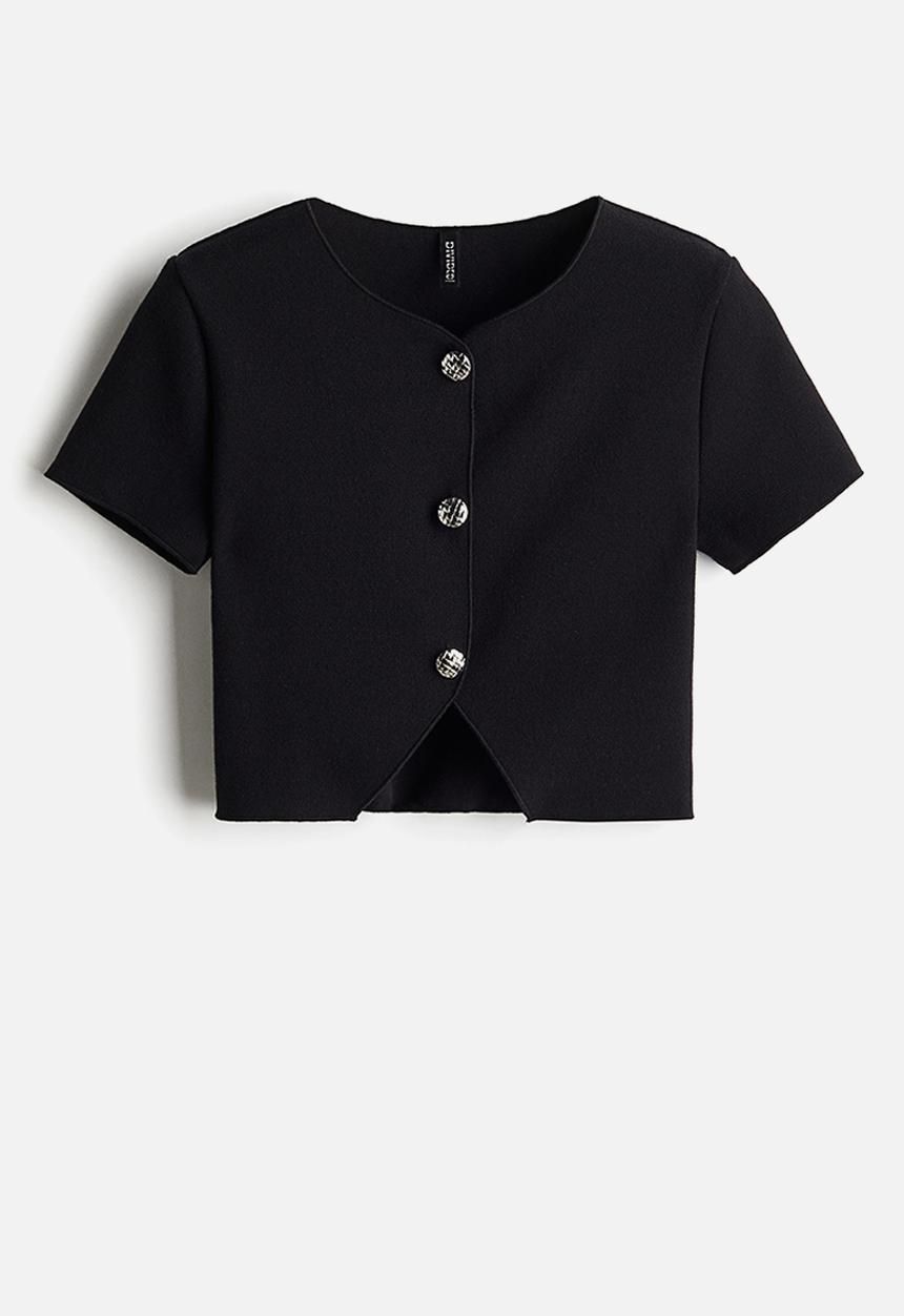 H&M - Short-sleeved jersey cardigan - black