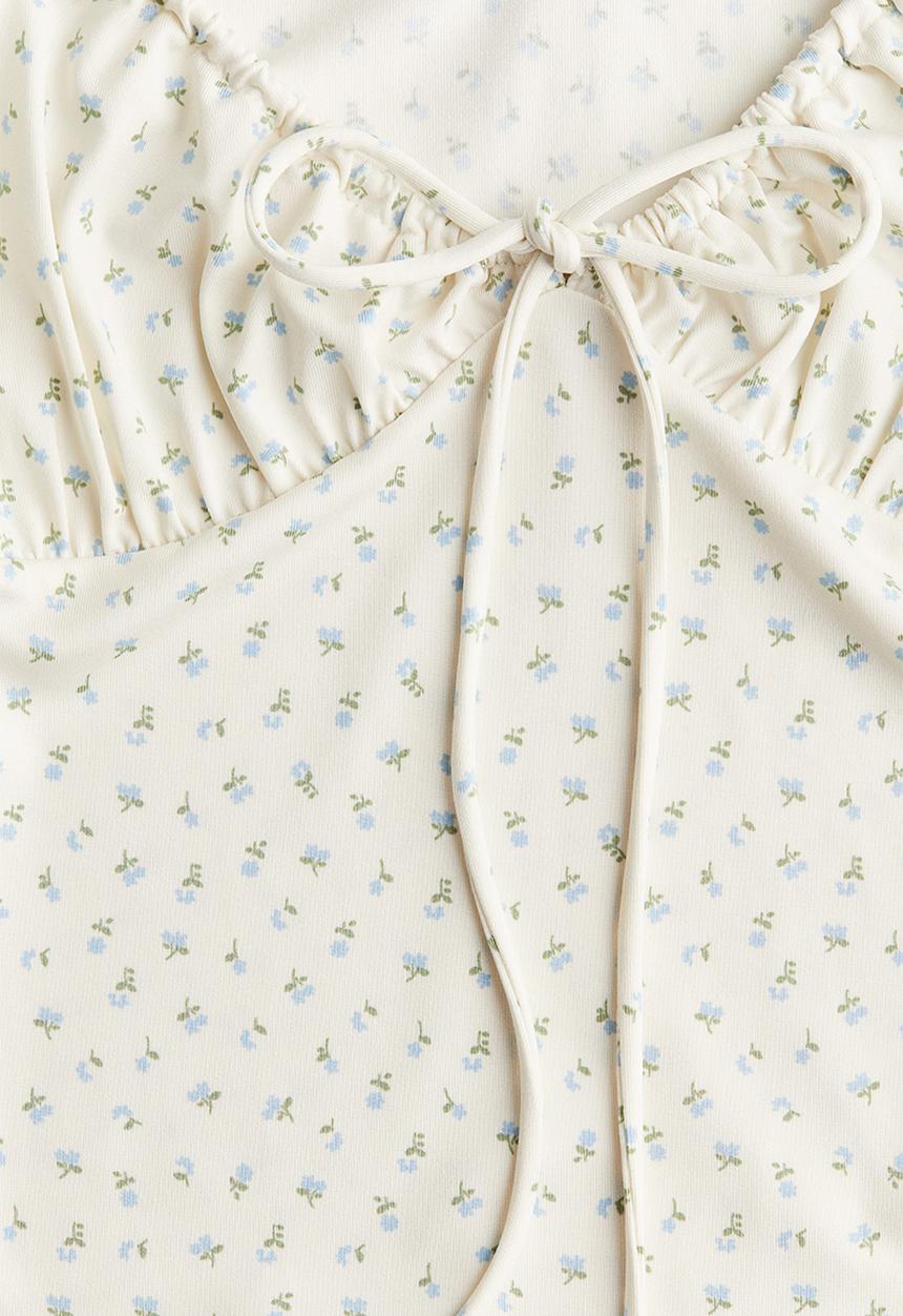 H&M - Drawstring-detail bodycon dress - cream floral 