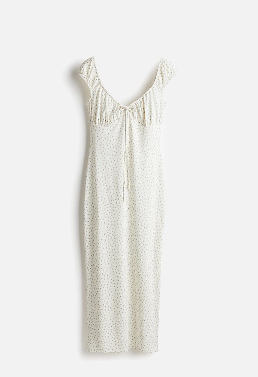 H&M - Drawstring-detail bodycon dress - cream floral 