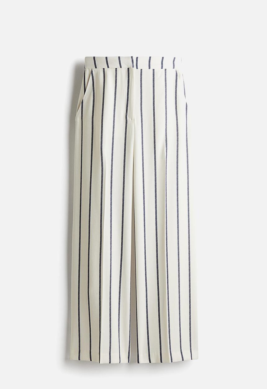 H&M - Wide trousers - white & dark blue striped