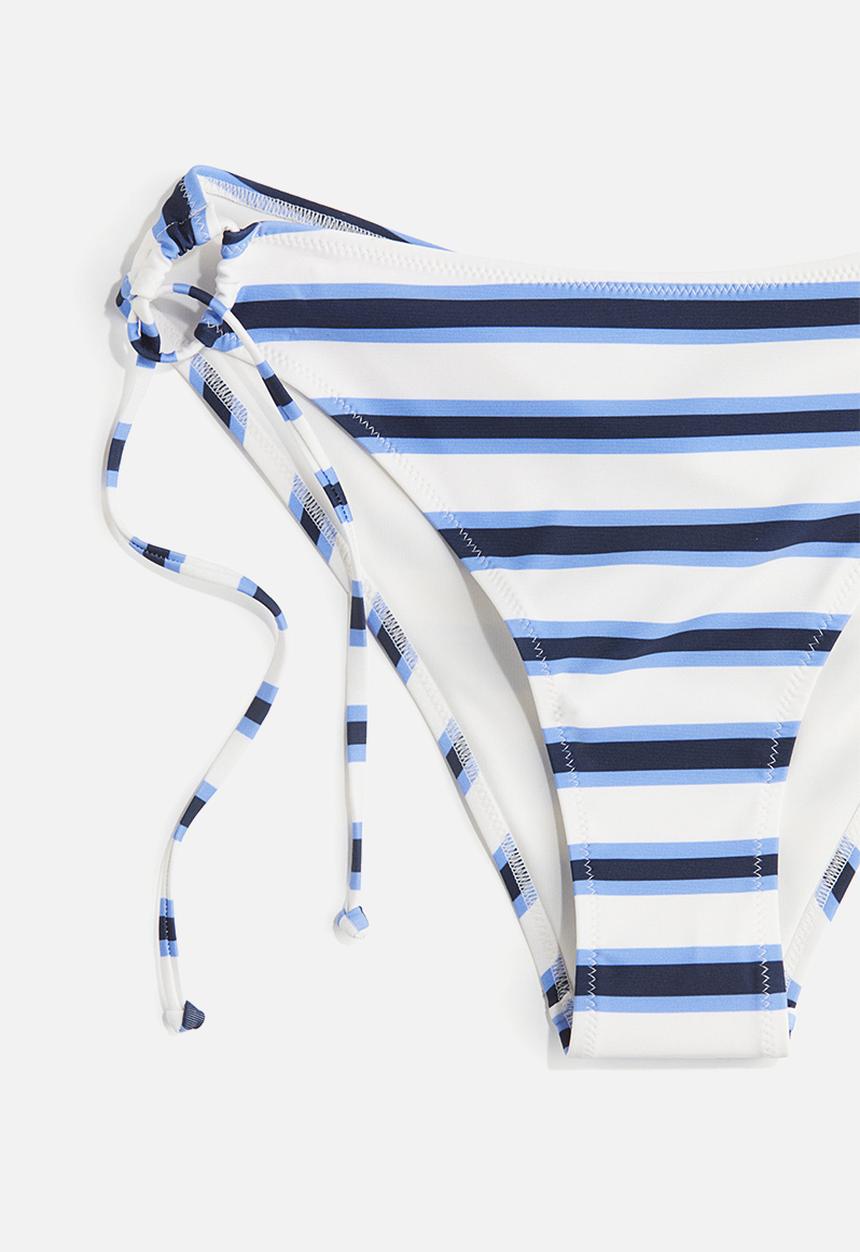 H&M - Tie tanga cheeky bikini bottoms - white & blue striped
