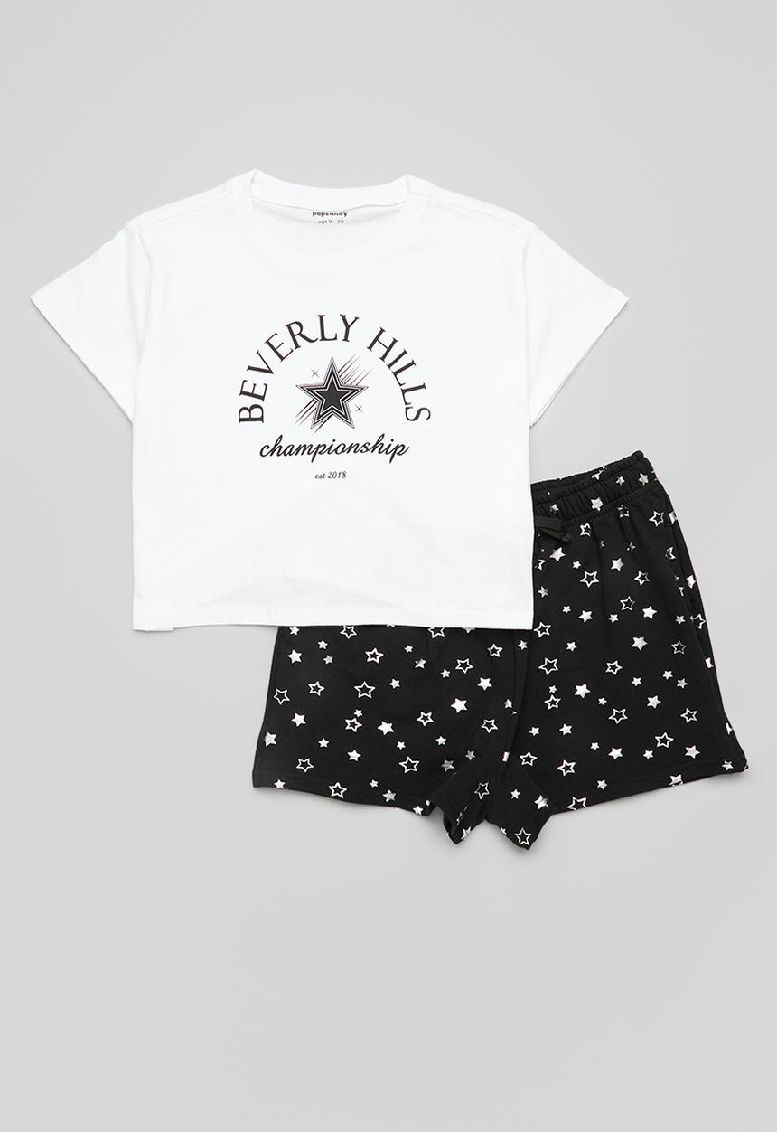 Pop Candy - Tee & short set - white & black