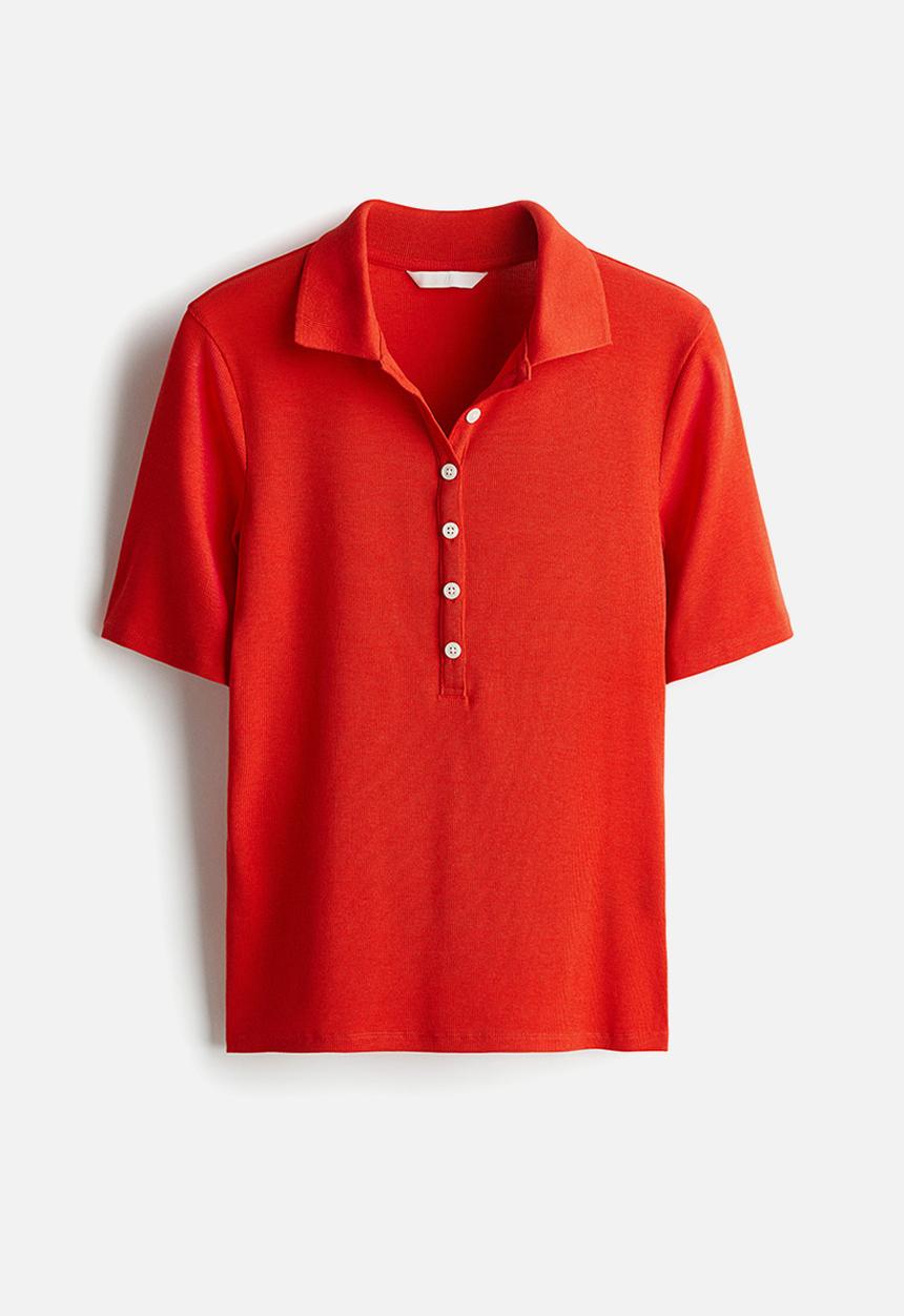 H&M - Ribbed polo shirt - bright red