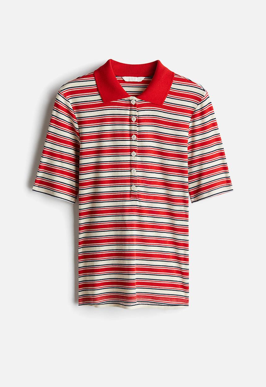 H&M - Ribbed polo shirt - red striped
