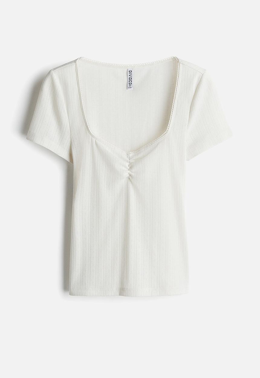 H&M - Picot-trimmed t-shirt - cream