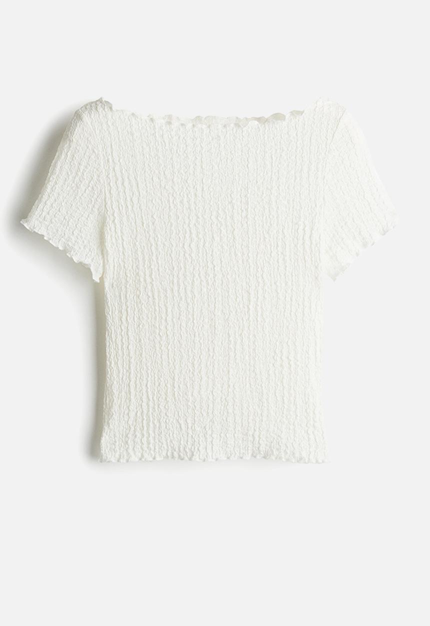 H&M - Overlock-detail crinkled top - cream