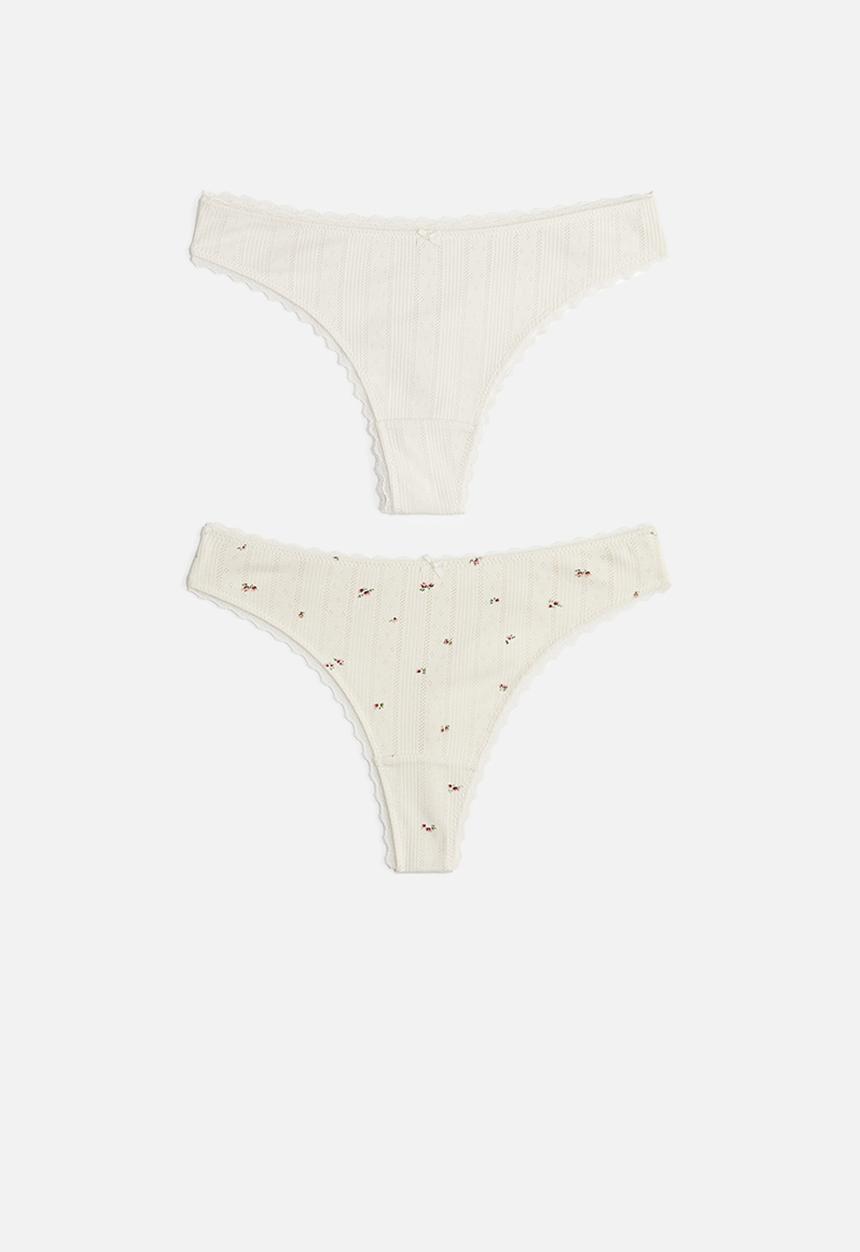 H&M - 2 pack pointelle thong briefs - cream floral 