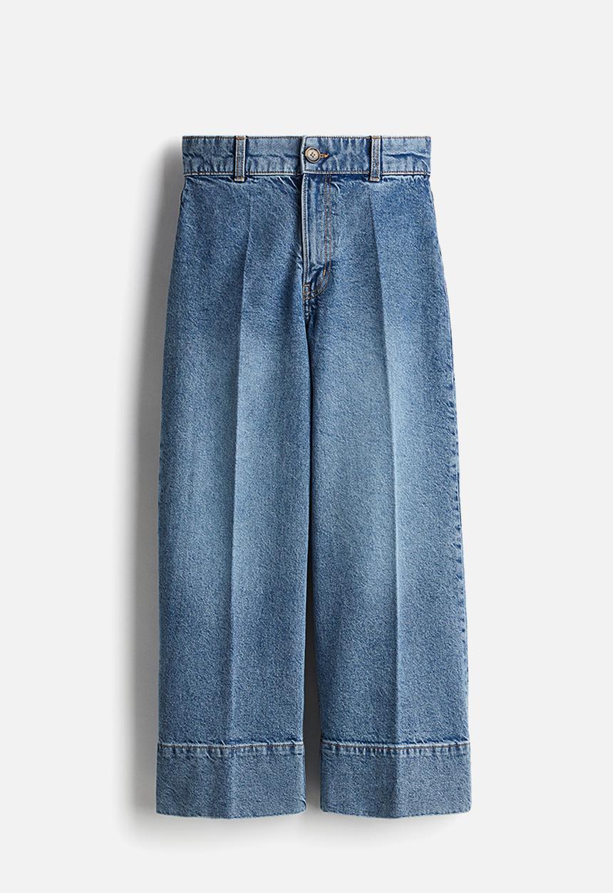 H&M - Wide high cropped jeans - light denim blue