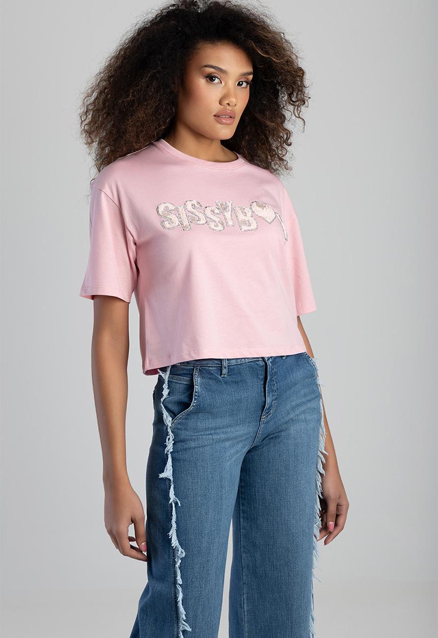 SISSY BOY - Call Me Yours: Boxy Top With Textured Bling Logo - Pink
